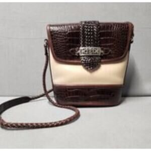 Vintage Brighton two tone brown croc and beige with heart tassel